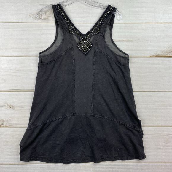 Free People Women Tank Top XS Black Studded Mesh V Neck Grunge Distressed Stretc - Picture 8 of 10